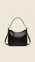 Black Leather Structured Shoulder Bag