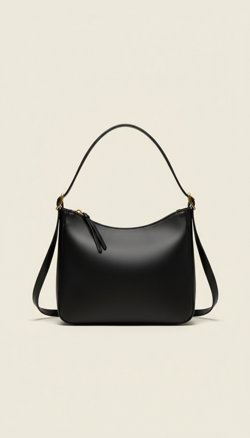 Black Leather Structured Shoulder Bag